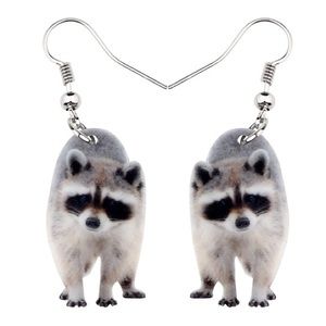 Raccoon realistic earrings animals woodland silver
